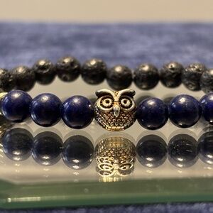 Owl Charm Beaded Bracelet - Black and Blue